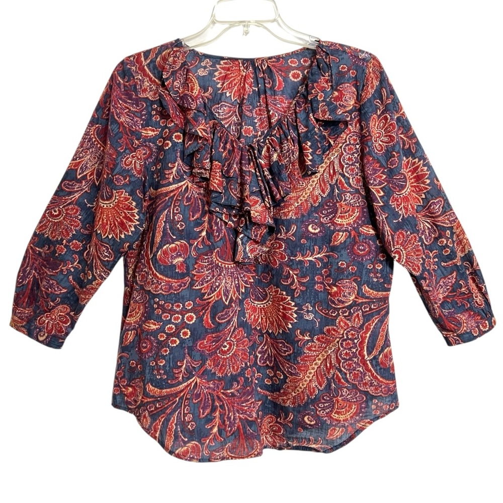 Lauren Ralph Lauren Preppy Paisley Ruffle Top S Multicolor Boho Heritage Classic